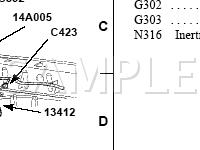 Behind Rear Seats Diagram for 2004 Mercury Sable  3.0 V6 GAS