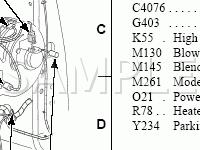 Interior C-Pillar Wiring Harness and Connetors Diagram for 2005 Ford F-250 Super Duty Pickup  5.4 V8 GAS